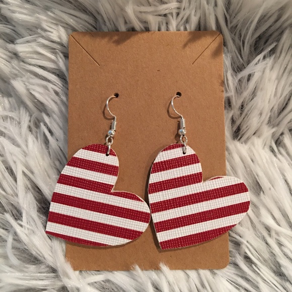 Jewelry - 3/$20 Candy stripe heart faux leather earrings